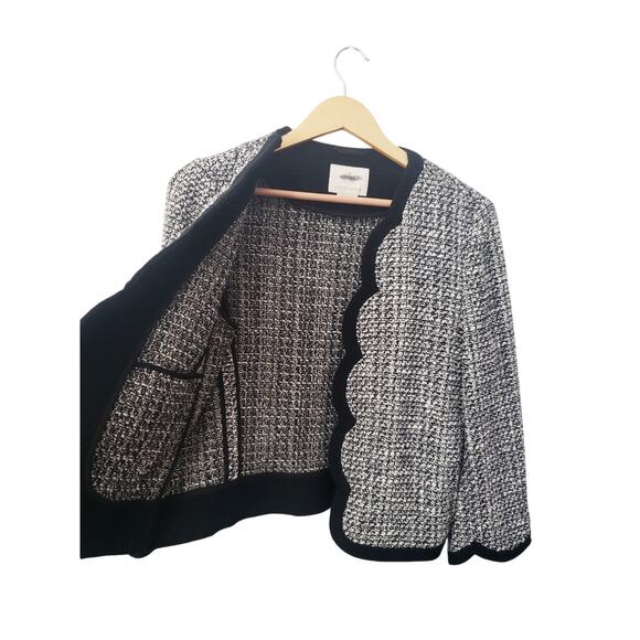 Kate Spade Scalloped Open-front Tweed Jacket Black/White - Picture 4 of 10
